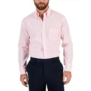 Club Room Mens Gingham Button-Down Shirt Long Sleeve Orchid Pink Size 18.5 34-35